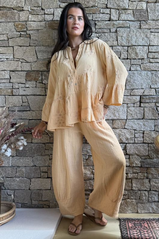 Santos Cotton Zahra Embroidered Smock Tuscan Sun /9=